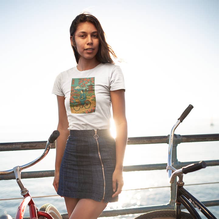 White Organic Bike T-shirt in Japan for wholesale on Faire2