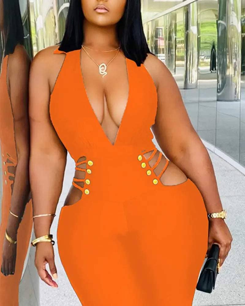 Fashion Combination - Wholesale Jumpsuit - Women's - plunging halter backless cutout skinny jumpsuit1