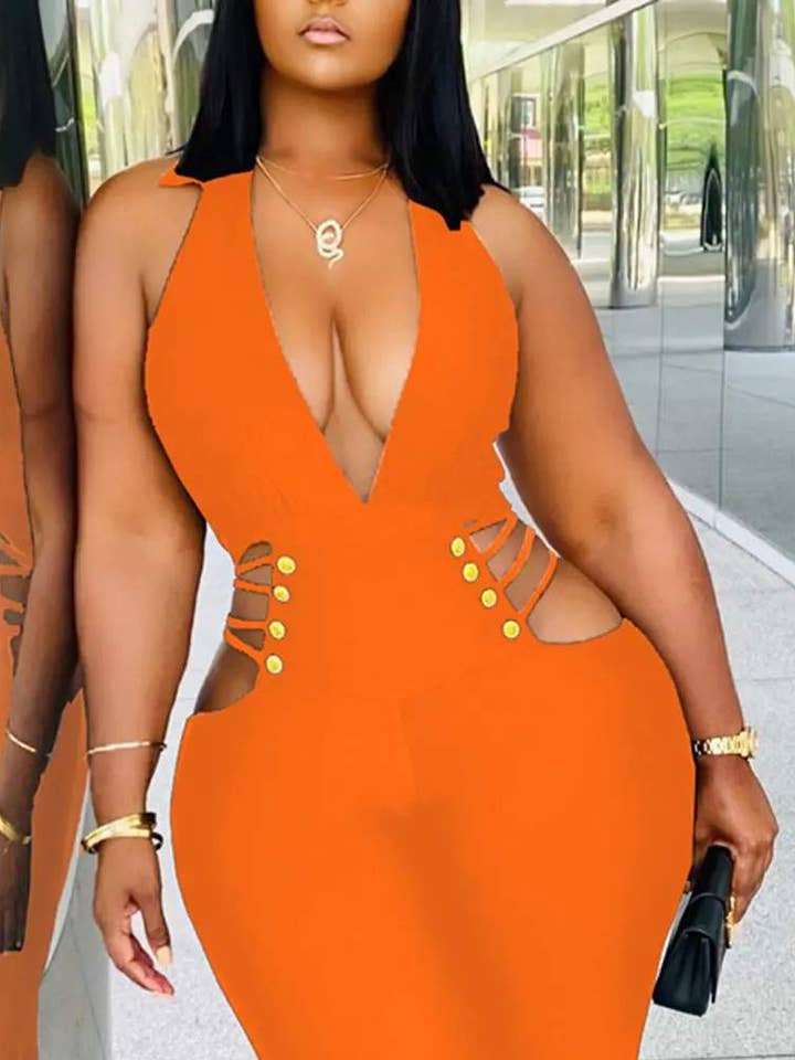 Fashion Combination - Wholesale Jumpsuit - Women's - plunging halter backless cutout skinny jumpsuit1