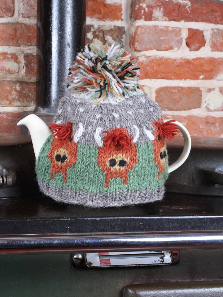 Herd of Highland Cow Knitted Wool Tea Cosy Tea Pot Cover for wholesale by Pachamama Ltd