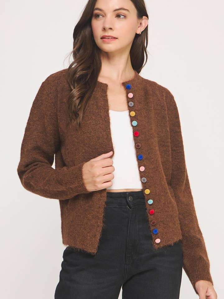 Cardigan lavorato a maglia con bottoni multicolore per la vendita all'ingrosso da parte di Strut & Bolt