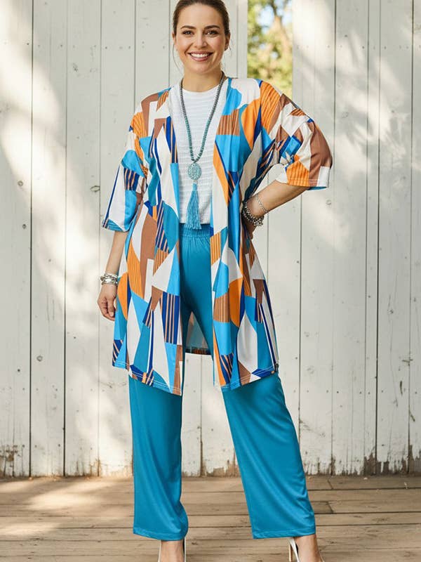 Western geometric cardigan & pants women set GJQ15773 for wholesale by luluclothes