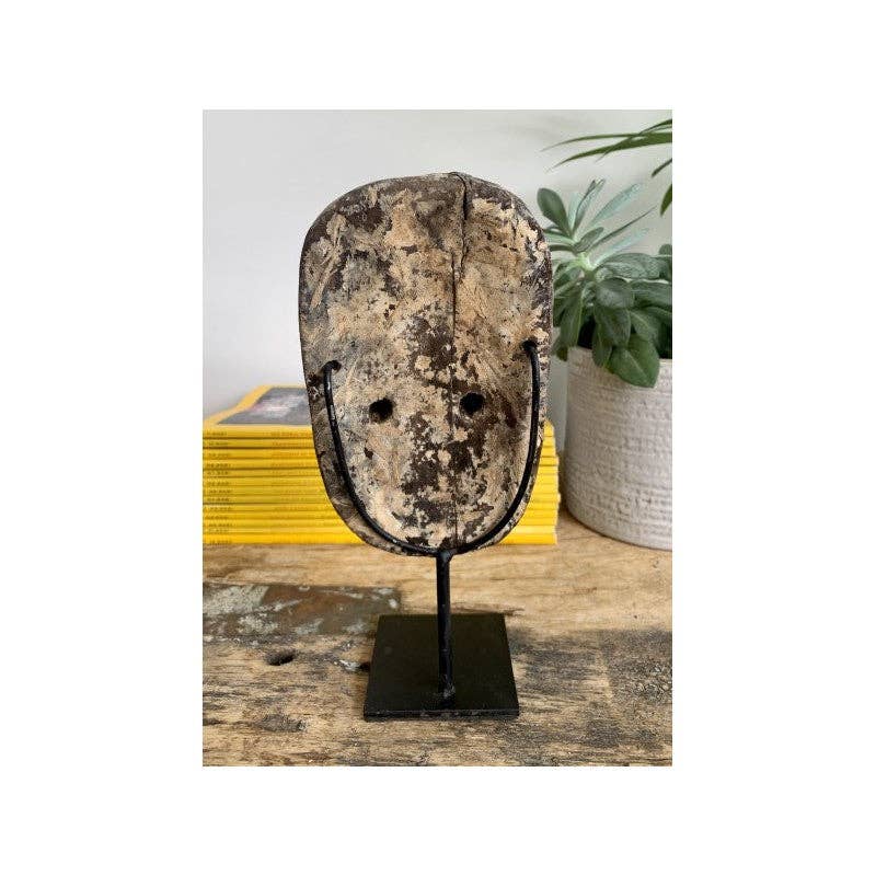 Paloma Black (Casa Natura Design, S.L.) - Wholesale Decorative Tabletop Object - Small Wooden Hand Carved Mask On Stand With Metal Base4