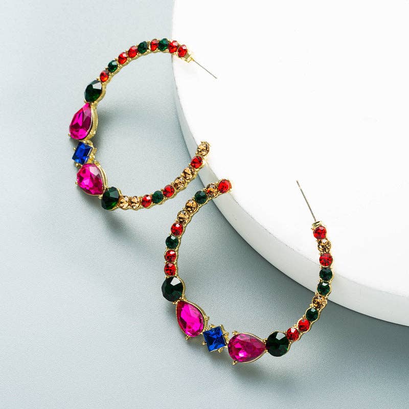 Multi Rhinestone Hoop Earrings E5402 for wholesale on Faire4