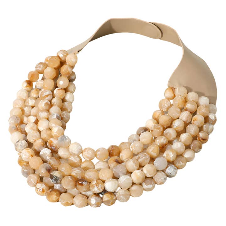 Madeline Love - Wholesale Beaded/Pearl Necklace - Marbled Faceted Acrylic Ball Beaded Multi Strand Layered Faux Leather Magnetic Necklace7