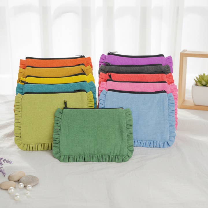 House of Kraft - Wholesale Pouch - Women's - Canvas Ruffle Pouches | Canvas Travel Pouches | Zipper Pouch44