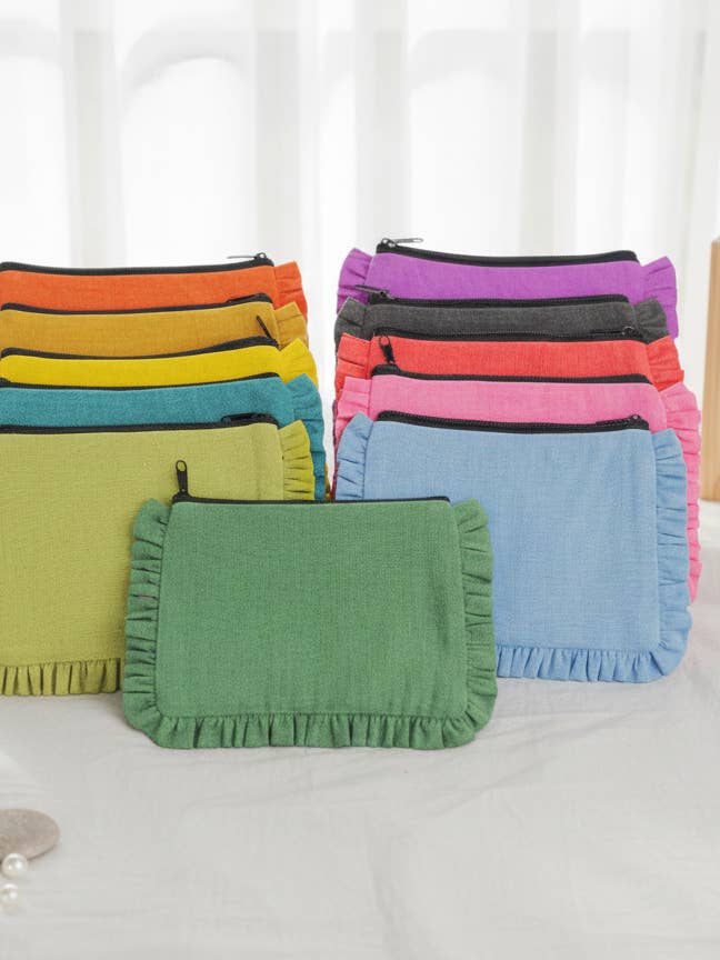 Canvas Ruffle Pouches | Canvas Travel Pouches | Zipper Pouch for wholesale by House of Kraft