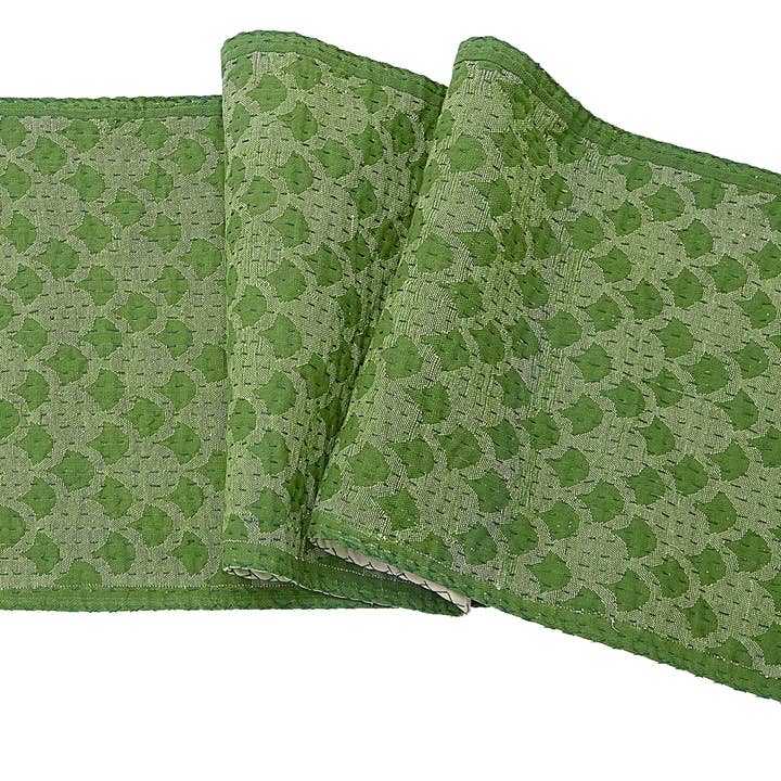 Green Ginkgo Hand Loomed Cotton Table Runner, Xmas, Easter for wholesale by Arcadia Home
