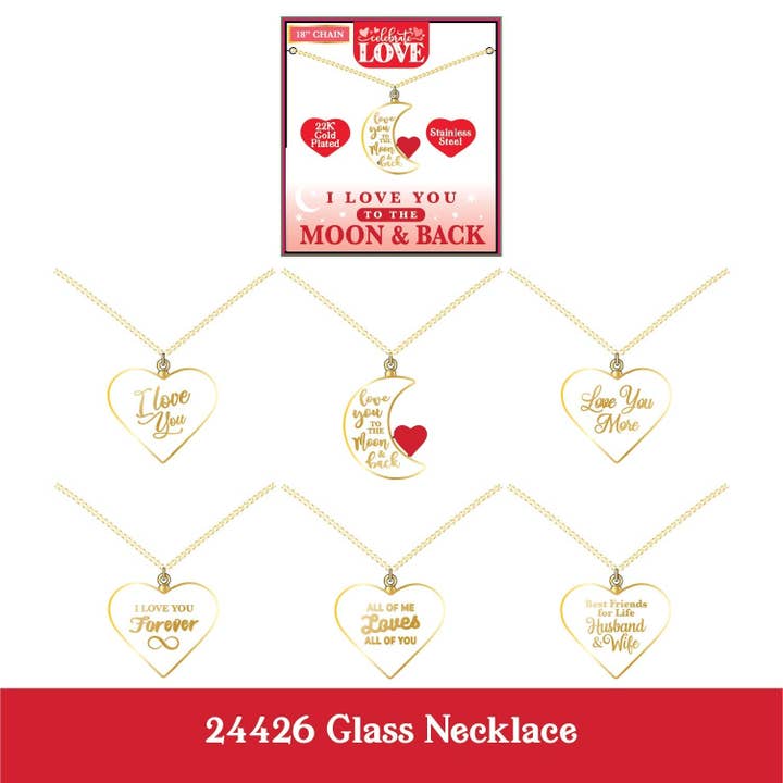 Valentine's Day Glass Charm Necklace Assortment- 6/Pack for wholesale by Novelty Closeout