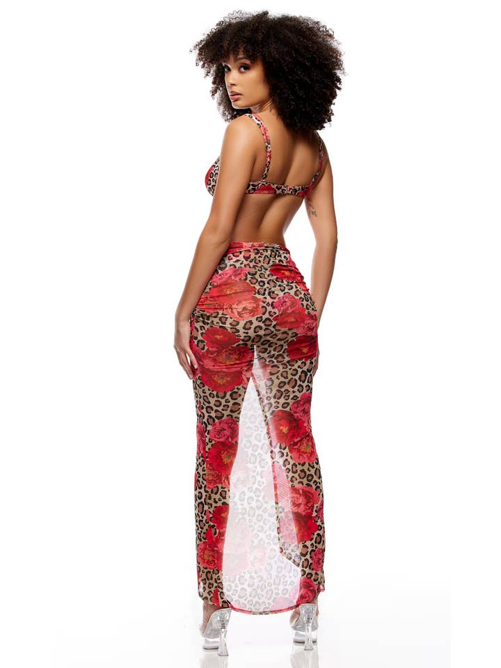 Calabria Mesh Pool Maxi Skirt - Cheetah Coral for wholesale on Faire
