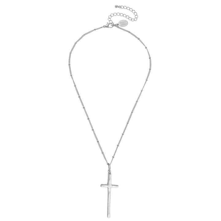 Silver Dainty Elongated Cross Necklace for wholesale by Susan Shaw