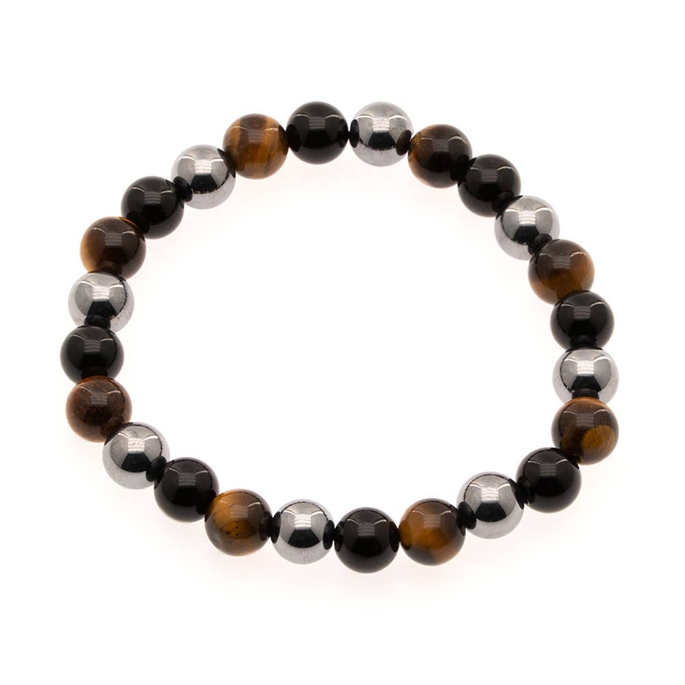 123Ambre - Vendita all'ingrosso Bracciale con perline - Bracciale tripla protezione con occhio di tigre, ematite e ossidiana0