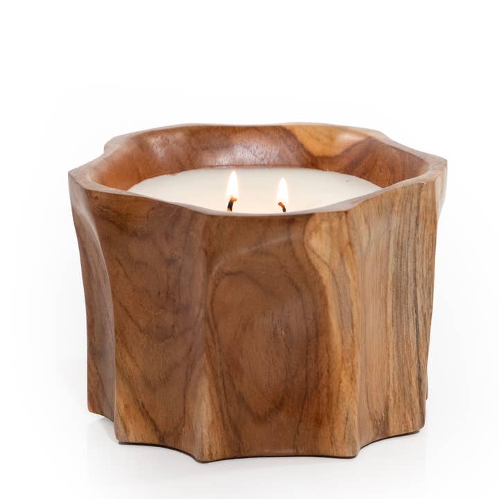 Petite Teak Organic Bowl Candle for wholesale by Andaluca