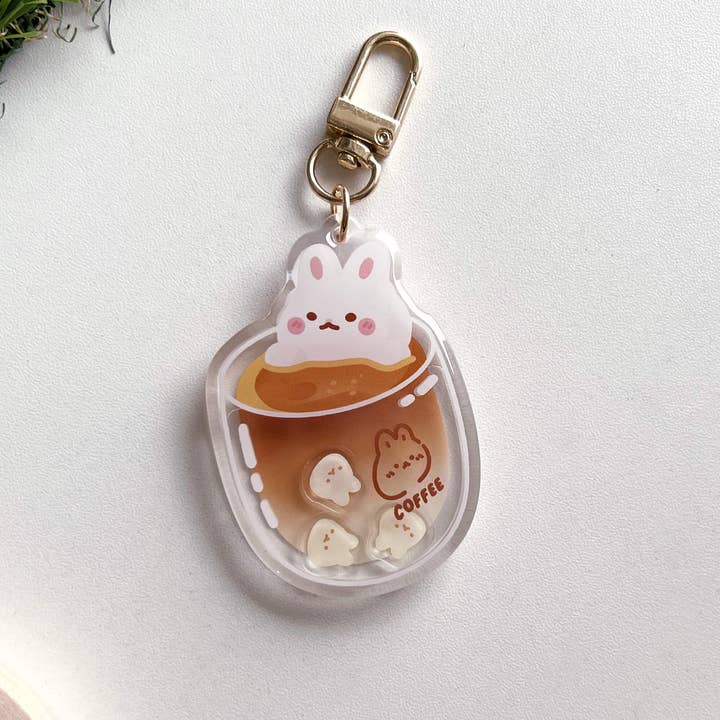 Chonky Frenz - Wholesale Keychain - Women's - Coffee Bunny Acrylic Shaker Keychain1