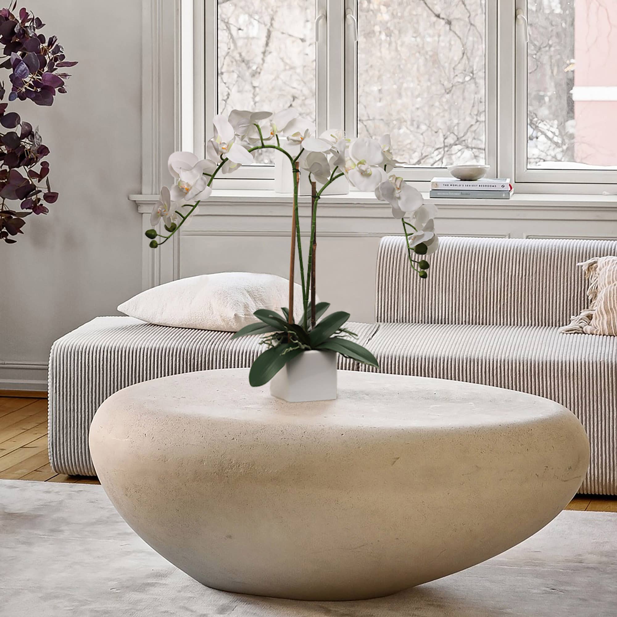 Larksilk - Wholesale Artificial Flowers - Elegant White Phalaenopsis Orchid Arrangement In 5" Cube Pot3