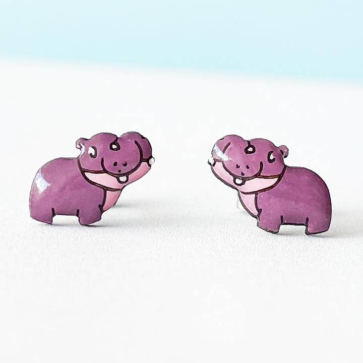 Brincos de Estaca de Hipopótamo Pigmeu de Madeira com Aço Inoxidável #2 por atacado de PinTonik