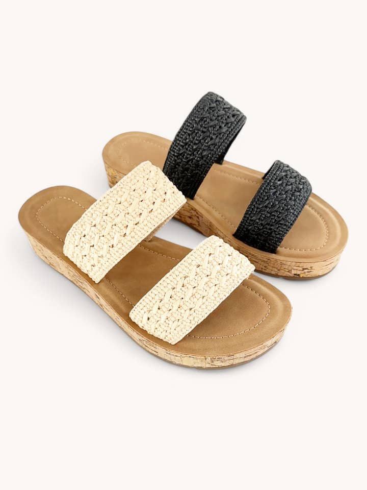 CCOCCI - Wholesale Sandals - Women's - RUSTIC-46 RAFFIA WOVEN BOLD DOUBLE STRAP SANDALS