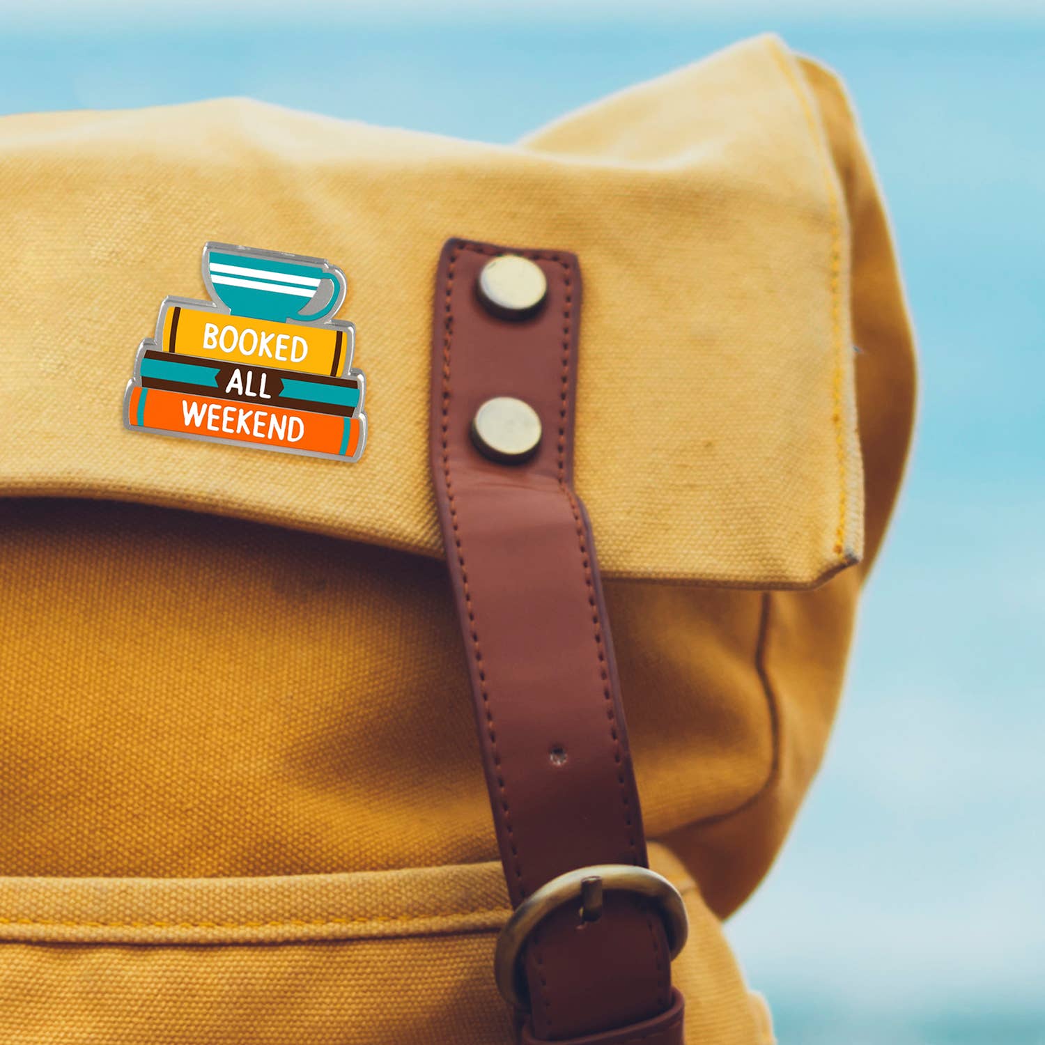Lifebeats Gifts – wholesale Lapel pin/button – Booked all weekend stack of books with tea cup enamel pin2