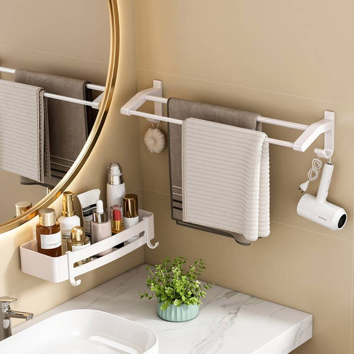 SOGA International Pty Ltd - Wholesale Towel holder/hanger - White Wall-Mounted Double Pole Towel Holder With Hooks6