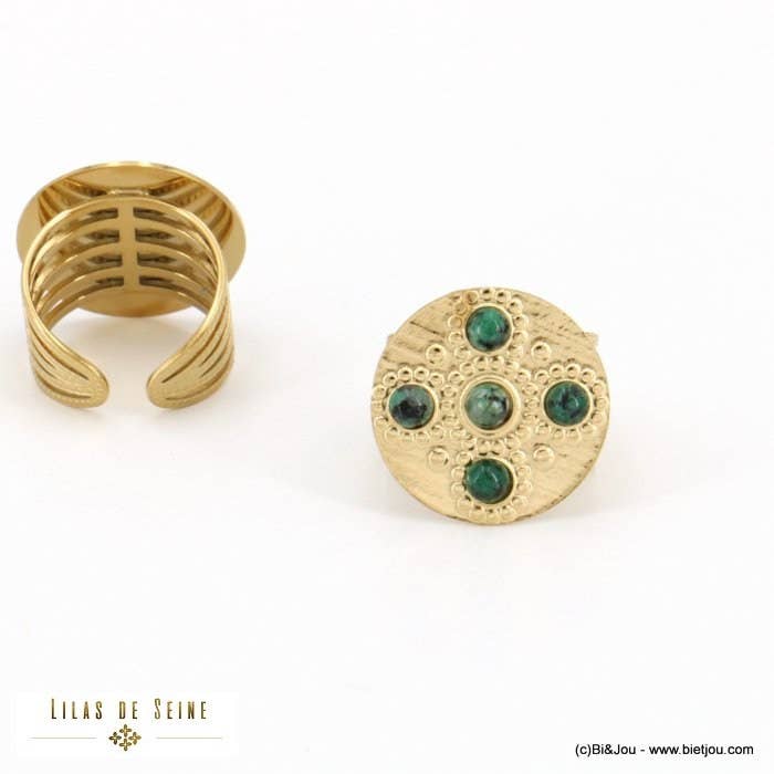 Lilas de Seine - Wholesale Cocktail/Statement Ring - Gothic stainless steel ring with mother-of-pearl cabochon 0422011