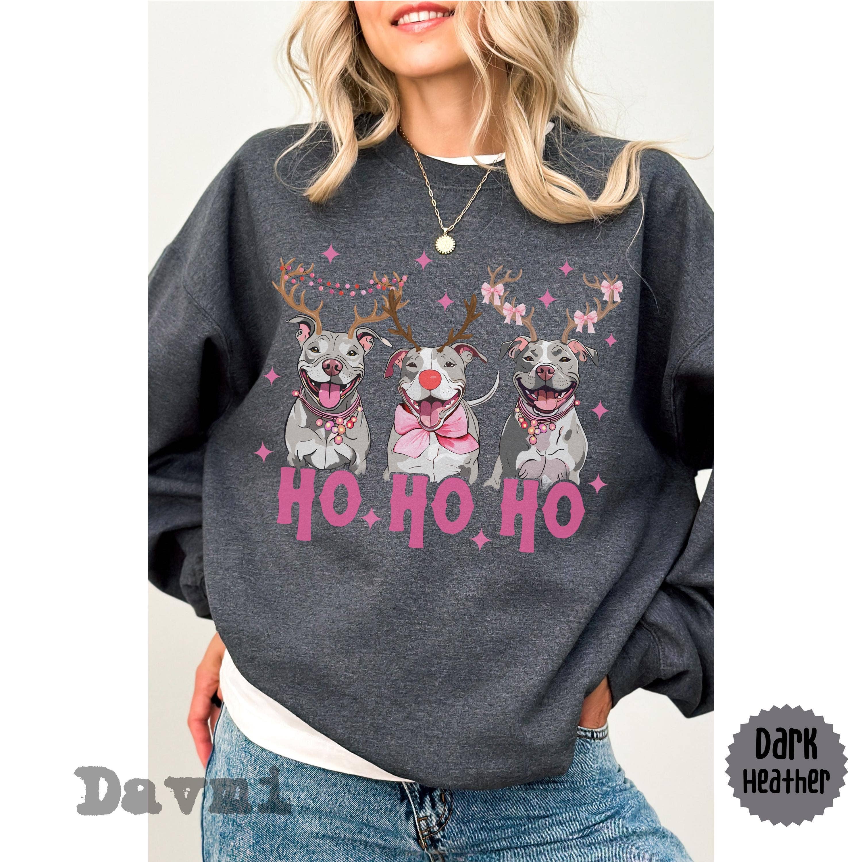 NVC Ecommerce LLC - Wholesale T-Shirt (Graphic) - Women's - Pitbull Christmas Shirt, Ho Ho Ho Crewneck Sweater3