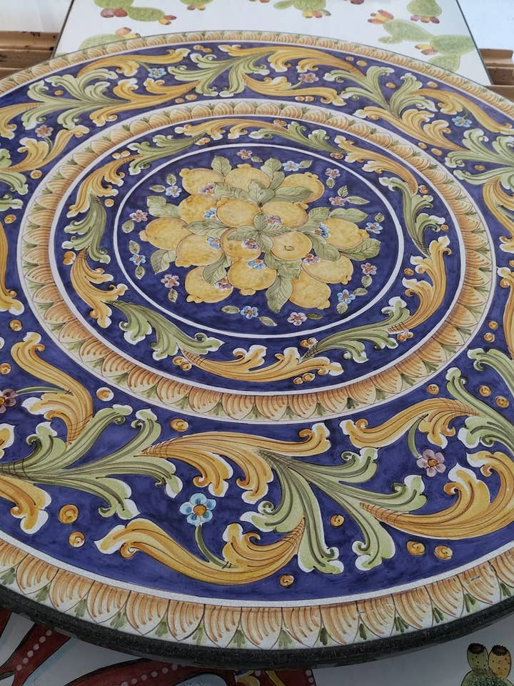Round Table "Crown of Sicily" – Decorated Lava Stone for wholesale by DD Ceramiche Siciliane