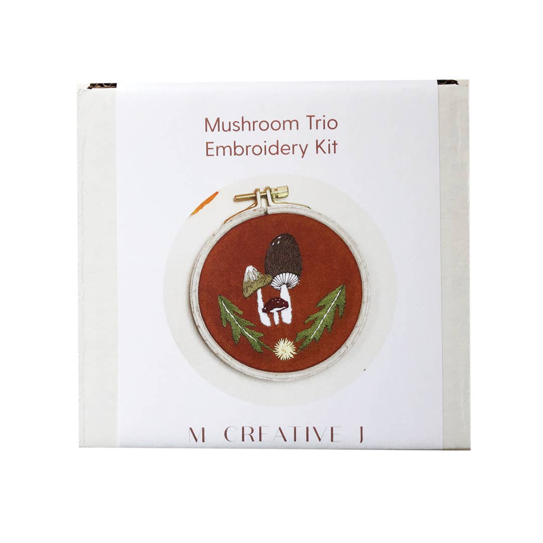 MCreativeJ – wholesale Embroidery/cross-stitch supplies – Mushroom Trio - Intermediate Hand Embroidery DIY Craft Kit2