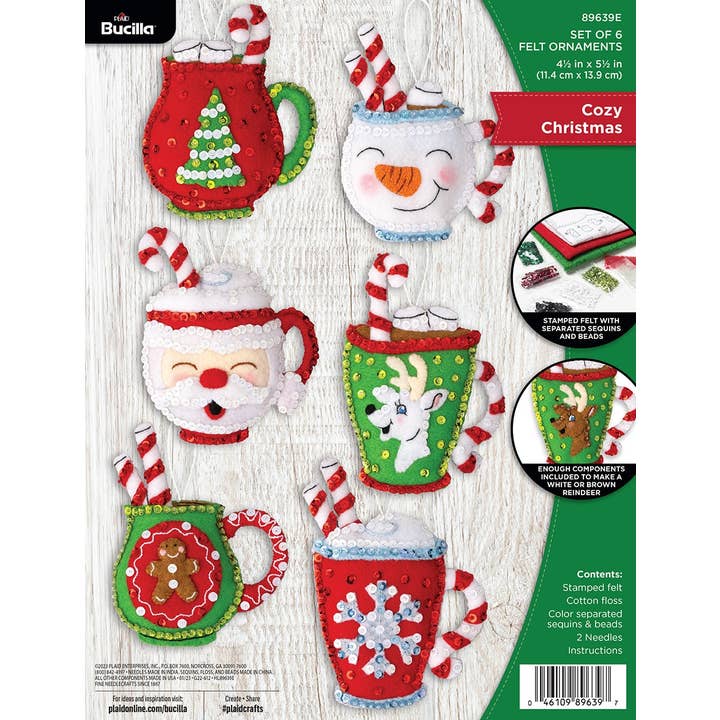 Plaid Crafts - Wholesale Ornament Set - Bucilla Cozy Christmas Felt Ornaments Set of 6