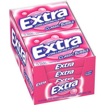 Long Island Candy Factory - Wholesale Chewing Gum - Extra Gum Classic Bubble Chewing Gum 10 Count 15 Pieces Each Tray