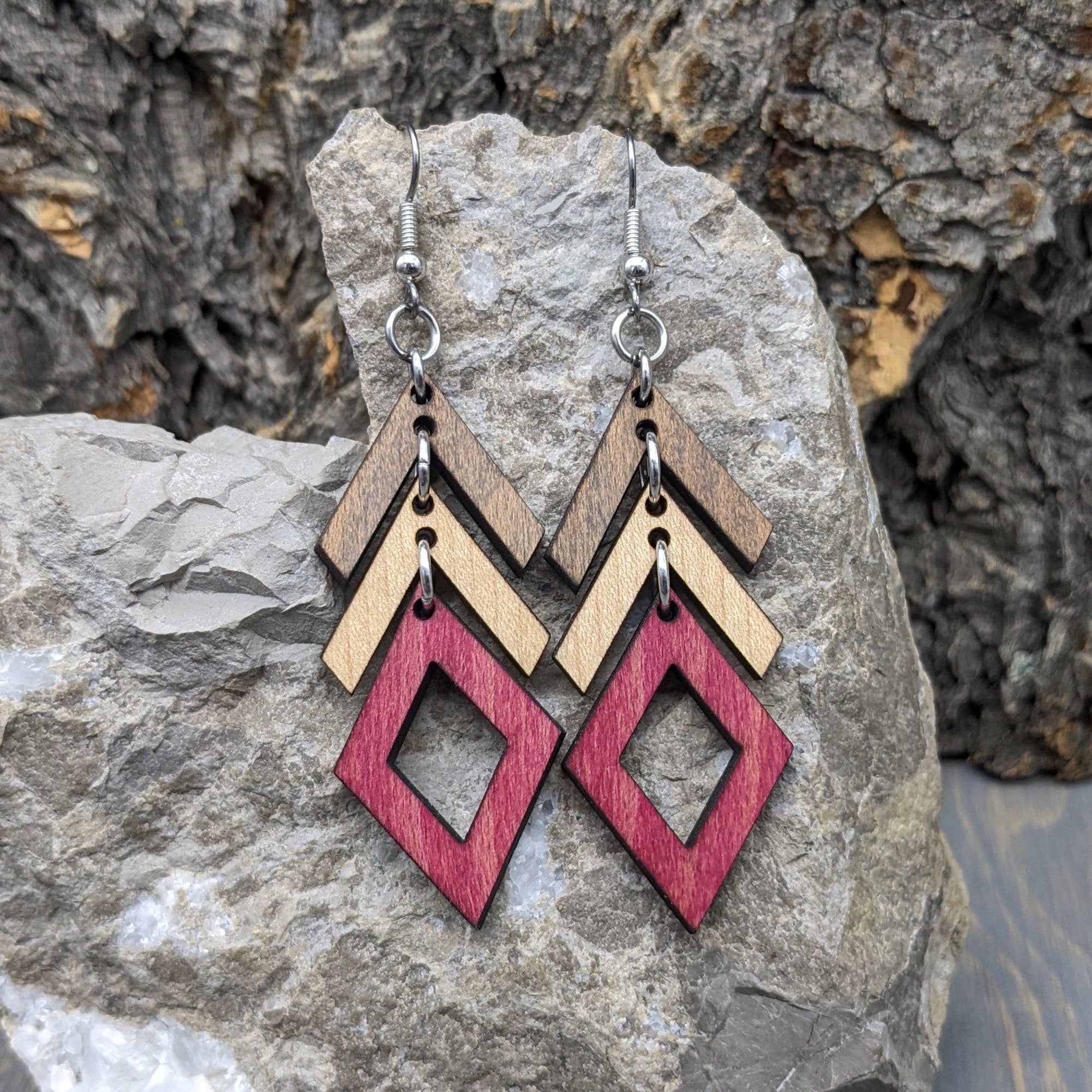 The Forest and Forge - Wholesale Dangle Earrings - Spectrum Diamond Wood Earrings1