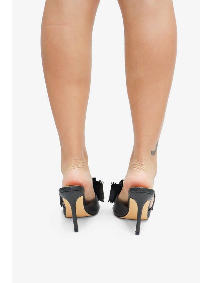 Lemonade Shoes - Wholesale High Heels - Women's - BEACH HOUSE - Raffia Bow Mules, Woven Finish, Stiletto Heel6