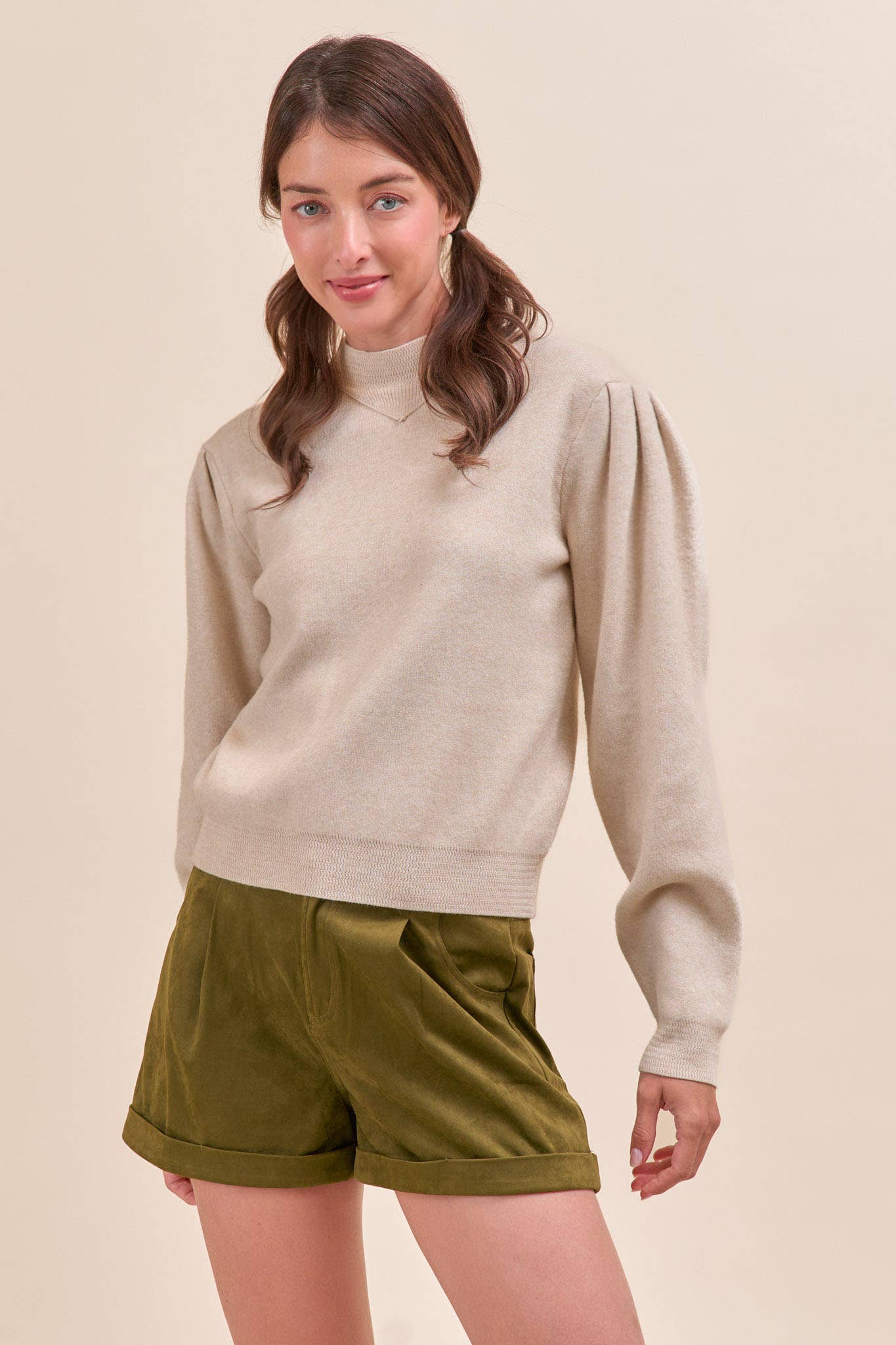 &MERCI - Wholesale Knit Sweater - Women's - MOCK NECK PUFF SLEEVE SWEATER MSW1103019