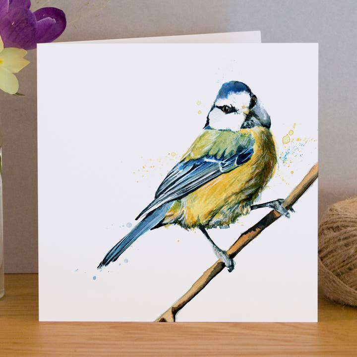 Inky Blue Tit Blank Greeting Card for wholesale by Kate Moby