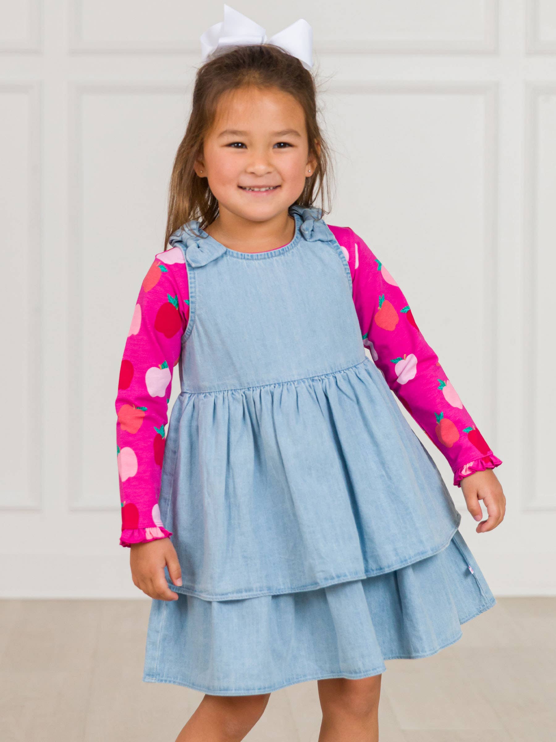 Pink Girls Apple of My Eye Knit Long Sleeve Ruffle Sleeve Top for wholesale on Faire1