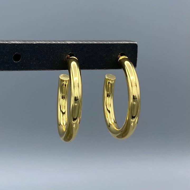 Gold 30mm Tube Post Hoops for wholesale by Something Silver