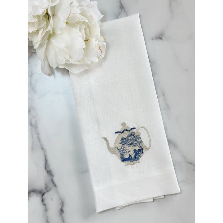 Vintage Toile Teapot Towel for wholesale by Arte Italica & Crown Linen Designs