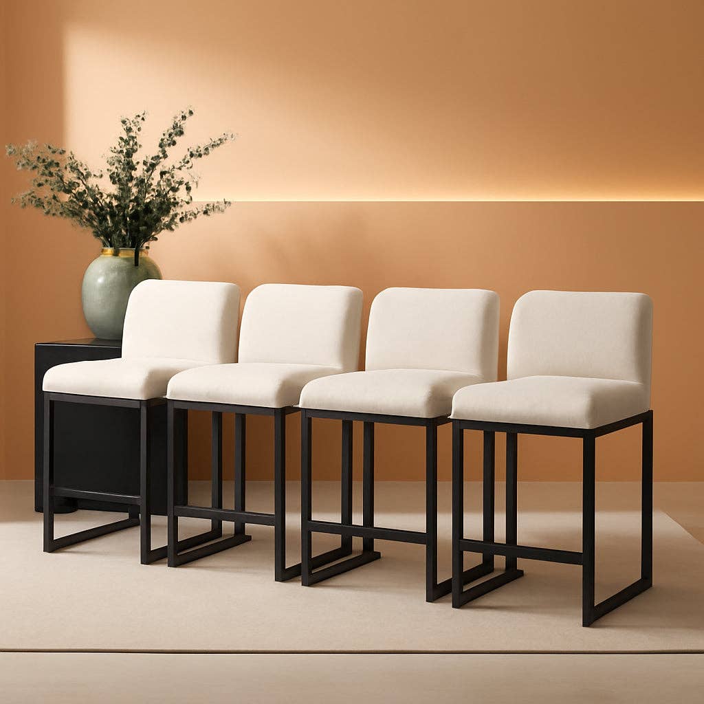 Light Grey Set Of 4 Counter Height Bar Stools PU Leather With Back for wholesale on Faire0