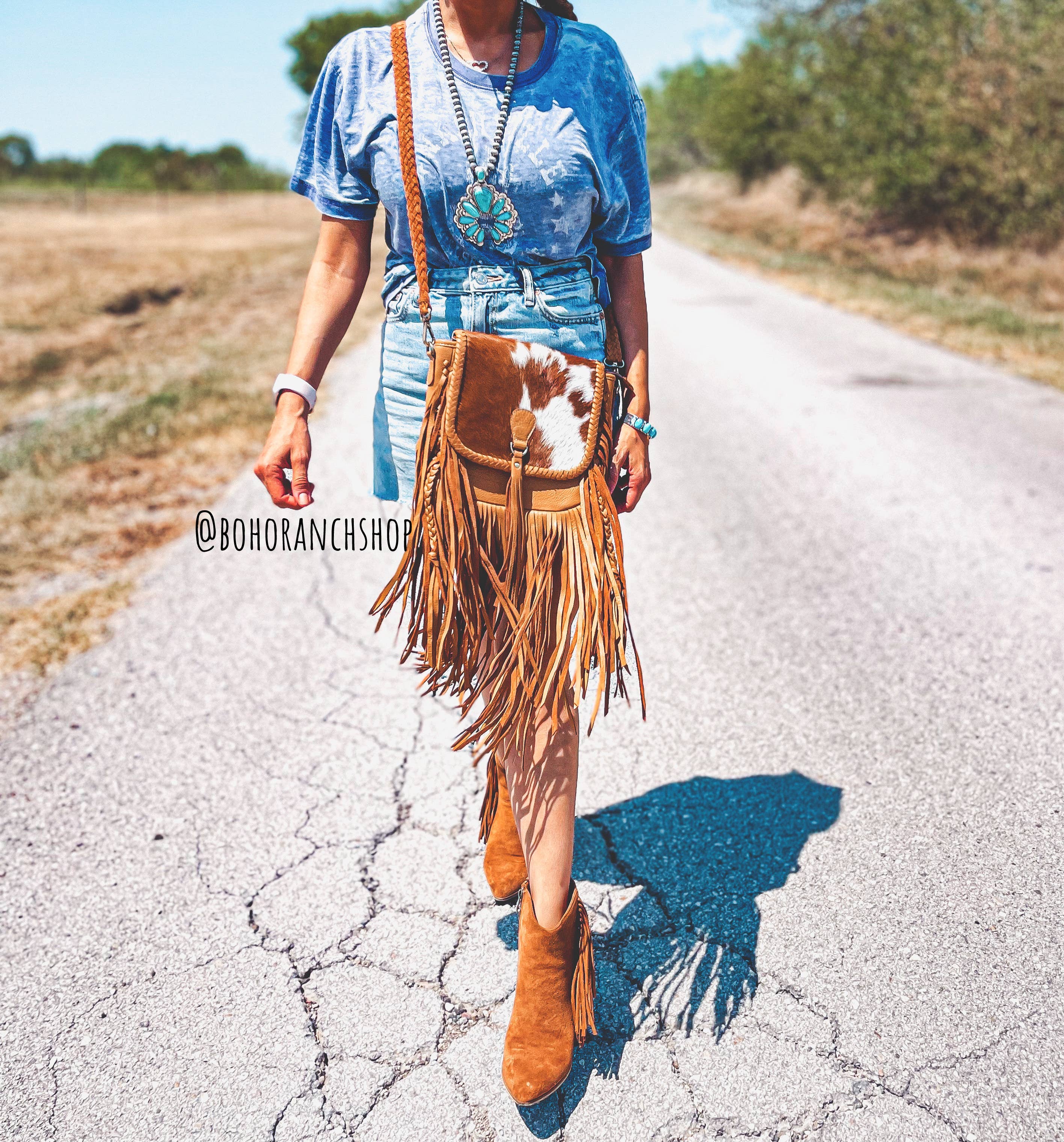 Boho Ranch Shop - Wholesale Crossbody Bag - Women's - THE NANCY CROSSBODY Genuine Hairon Cowhide Leather Tassel15