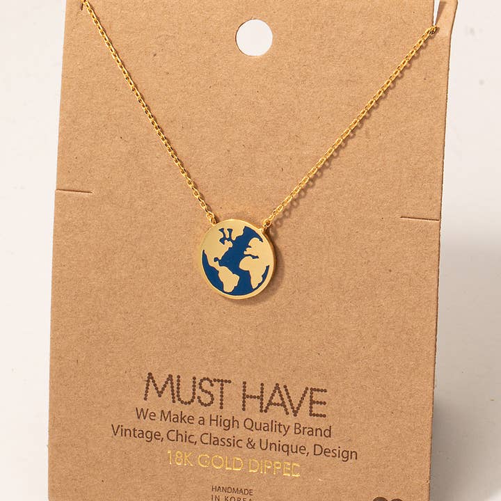 Fame Accessories - Wholesale Pendant/Charm Necklace - World Map Disc Pendant Necklace0