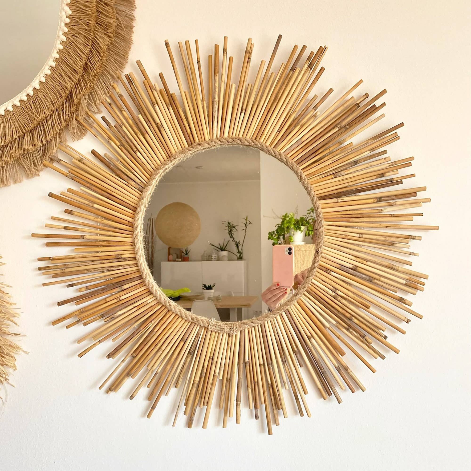 Geometrik Design – wholesale Wall stone – Natural Bamboo Round Decorative Wall Mirror5