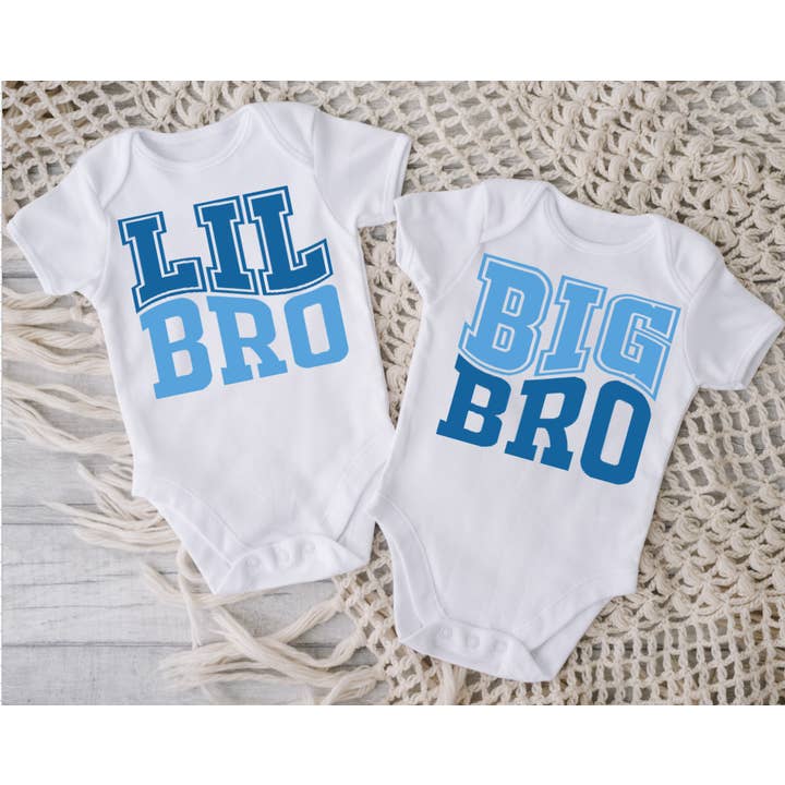 Big Bro Lil Bro Blue and Light Blue Baby Brother Onesie for wholesale by AvaryMaeInspirations