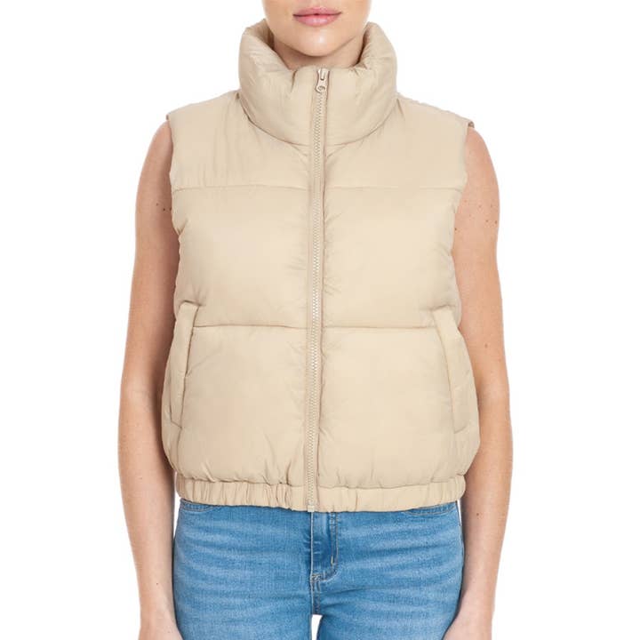 Timeless - Wholesale Outerwear Vest - Women's - Nylon High Neck Faux Down Puffer Vest