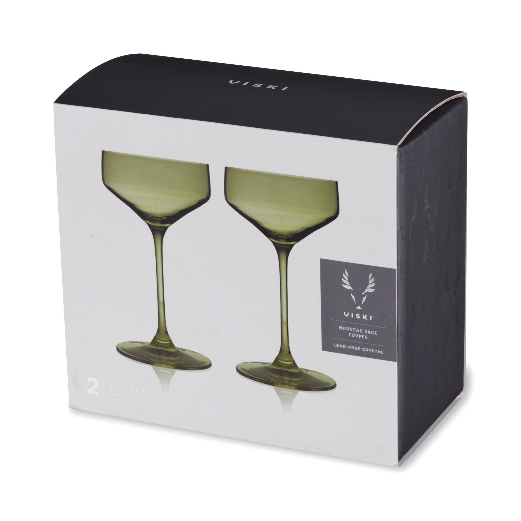 Viski - Wholesale Cocktail/Liquor Glass - Reserve Nouveau European Crystal Coupes in Sage Set of 21