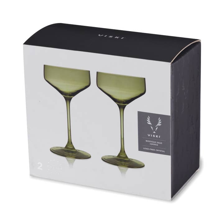 Viski - Wholesale Cocktail/Liquor Glass - Reserve Nouveau European Crystal Coupes in Sage Set of 21