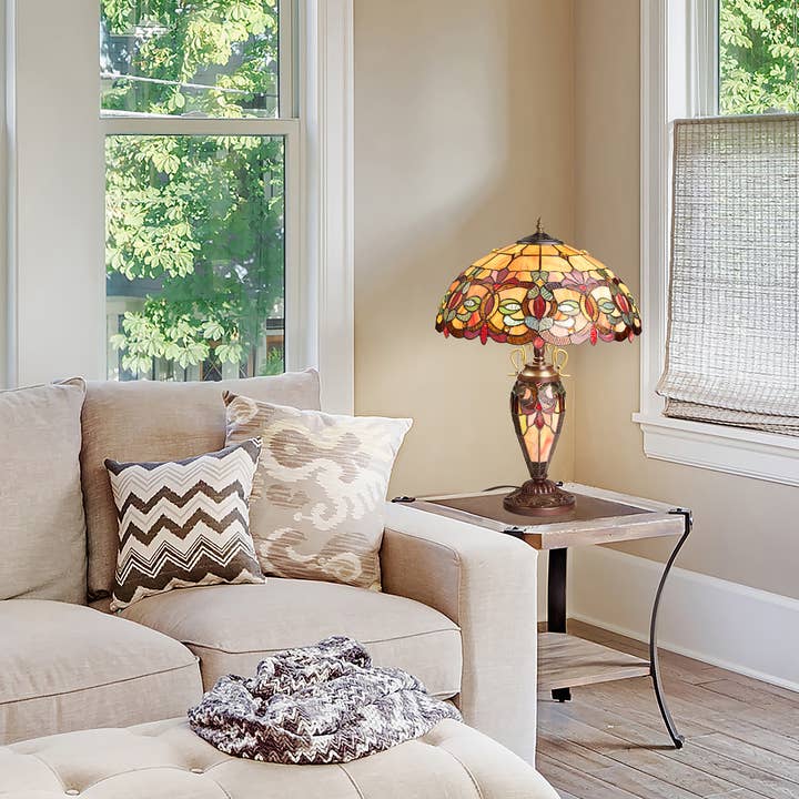 24.5"H Victorian Amber Dome Shade Double Lit Table Lamp for wholesale by River of Goods