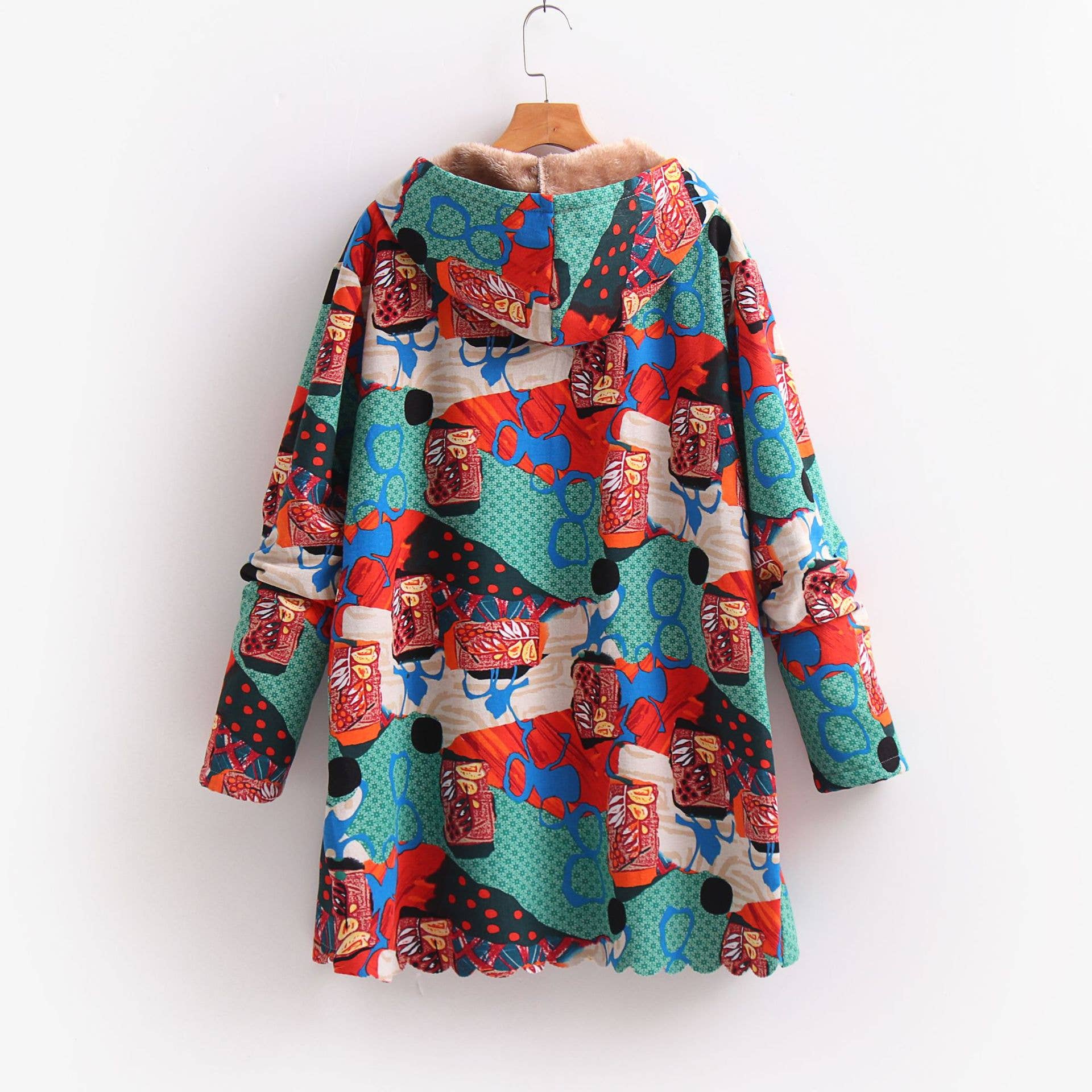 Lily Clothing - Vente Veste – femme - Veste chaude à capuche en polaire imprimée en lin de coton5