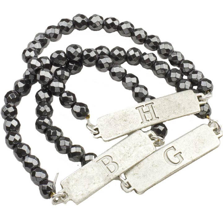 Bracelet extensible en hématite, argent pour la vente par John Wind