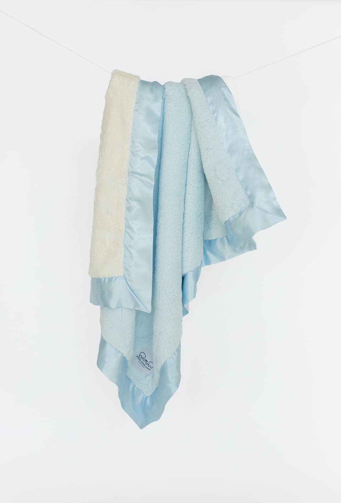 ellie and sam – wholesale Gosefilt - Baby – Lyxig Duo Satinbård Filt - Blå / Elfenben8