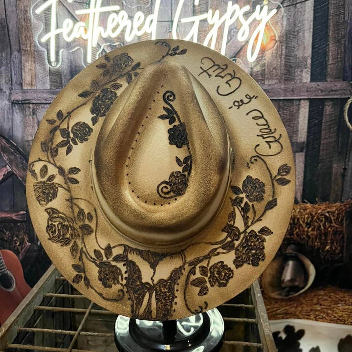 Feathered Gypsy Custom Hats and Boutique - Wholesale Cowboy Hat - Women's - Grit and Grace Custom Burned Rancher