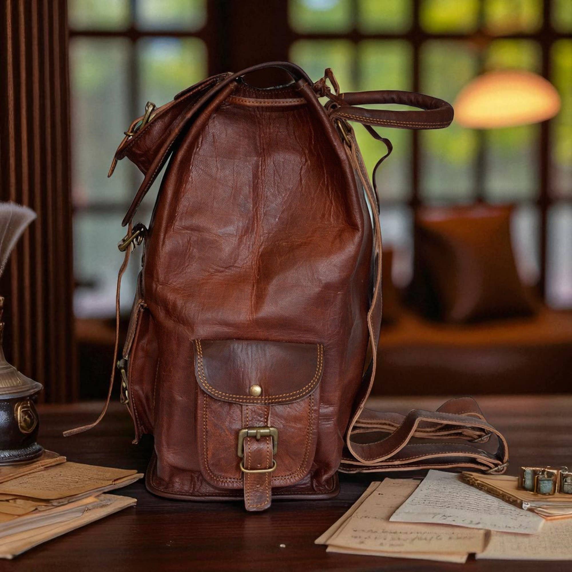 Hana Exports – wholesale Backpack – Unisex – Handmade Goat Leather Backpack with Canvas Lining2